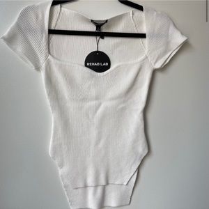 White Asymmetrical Knit Top Sweetheart Neck